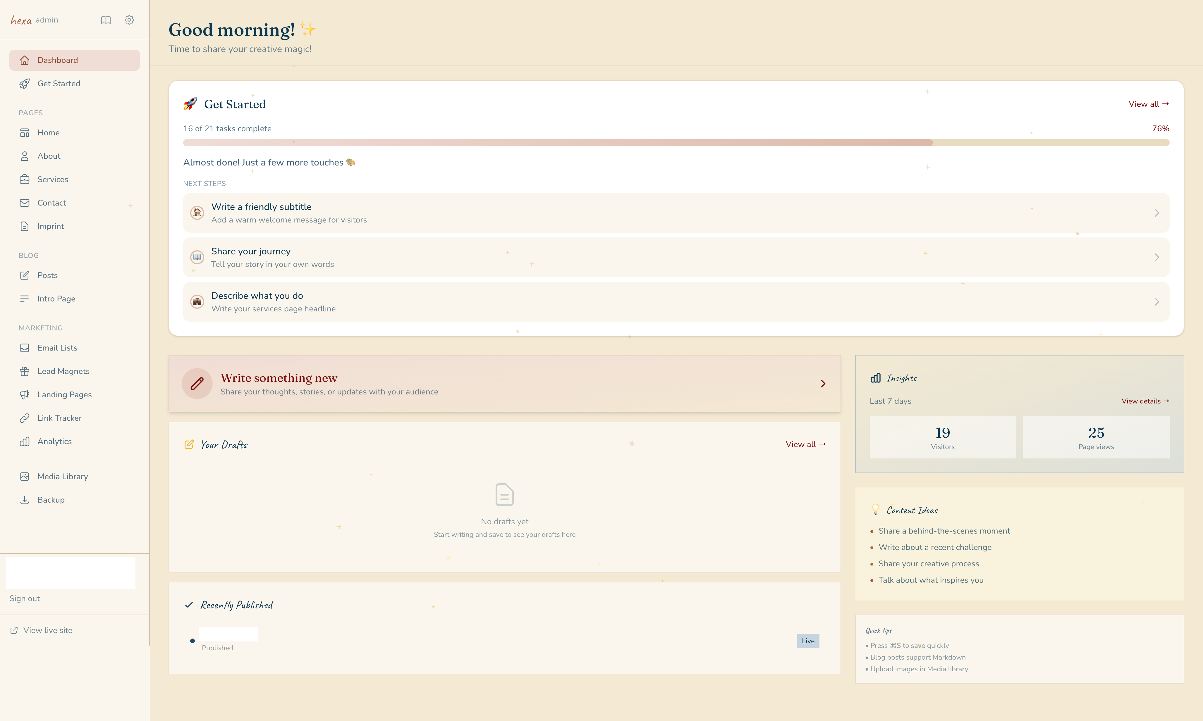 Creator platform admin dashboard